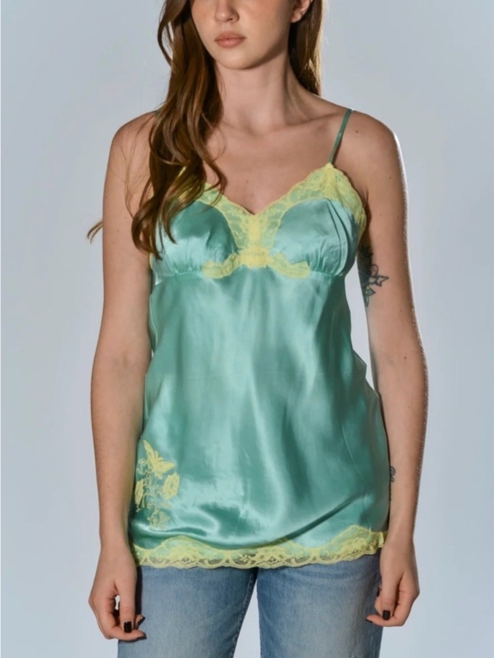 Gold Hawk Washable Silk Forget Me Not Lace Cami, New With Tag